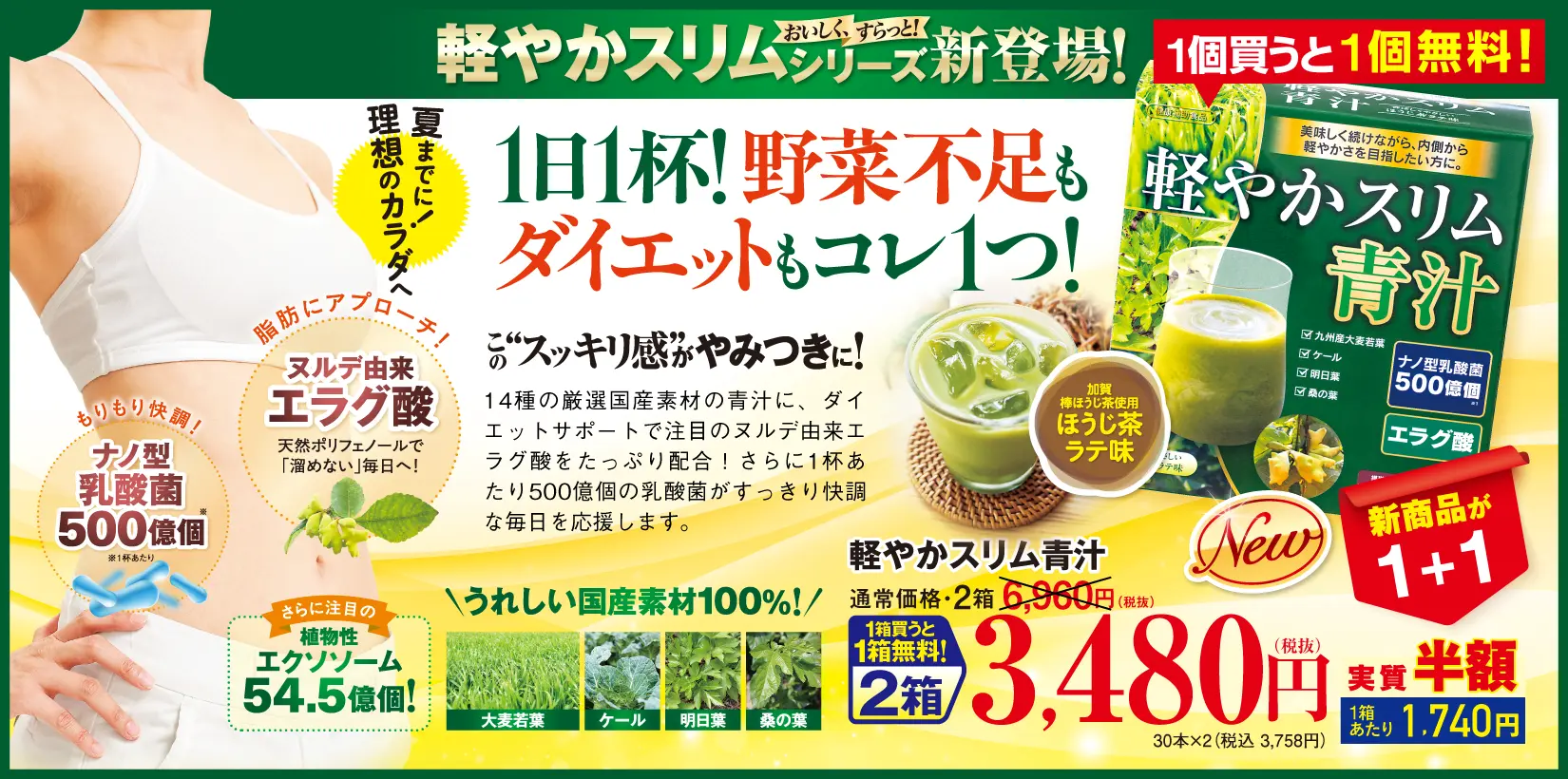 ダブルキャンペーン　軽やかスリム青汁