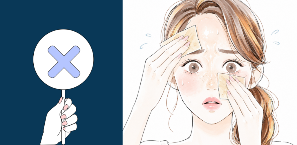 NG③:汗と皮脂を混同し、あぶらとり紙で何でもかんでも取りすぎる